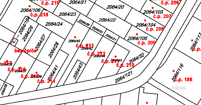 Brňany 211, Vyškov na parcele st. 2064/44 v KÚ Vyškov, Katastrální mapa