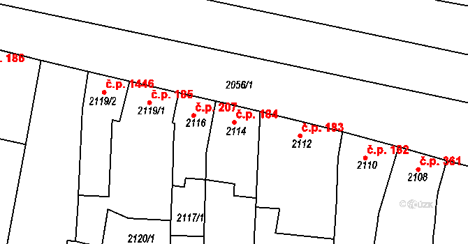 Slavkov u Brna 184 na parcele st. 2114 v KÚ Slavkov u Brna, Katastrální mapa