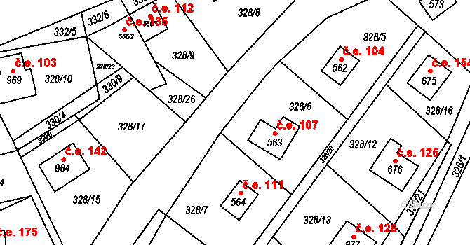 Metylovice 107 na parcele st. 563 v KÚ Metylovice, Katastrální mapa