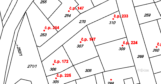 Libušín 107 na parcele st. 307 v KÚ Libušín, Katastrální mapa