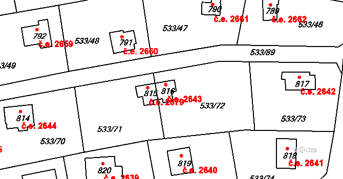 Těptín 2643, Kamenice na parcele st. 816 v KÚ Těptín, Katastrální mapa