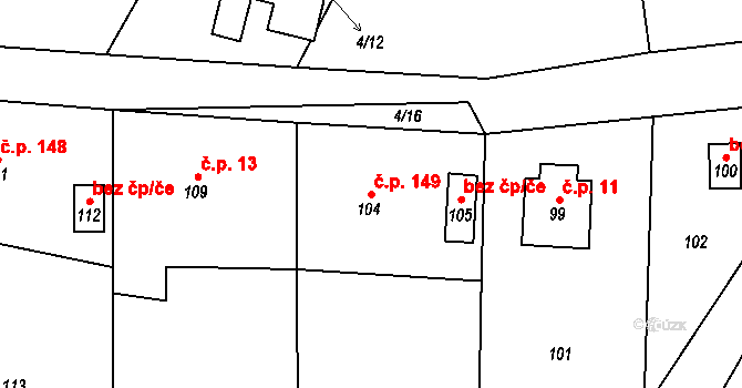 Kvaň 149, Zaječov na parcele st. 104 v KÚ Kvaň, Katastrální mapa