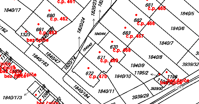 Borovany 469 na parcele st. 671 v KÚ Borovany, Katastrální mapa