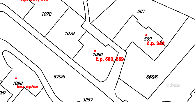 Cvikov II 559,560, Cvikov na parcele st. 1080 v KÚ Cvikov, Katastrální mapa