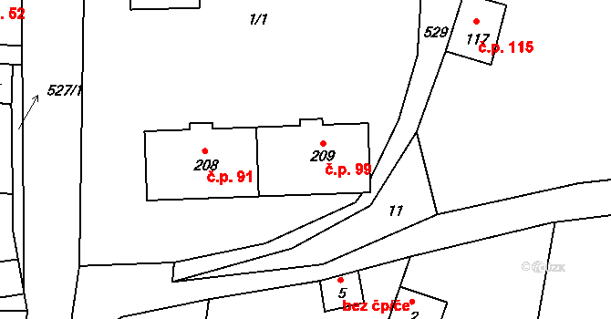Třebívlice 99 na parcele st. 209 v KÚ Třebívlice, Katastrální mapa