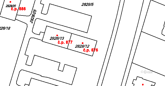 Poruba 876, Orlová na parcele st. 2828/12 v KÚ Poruba u Orlové, Katastrální mapa