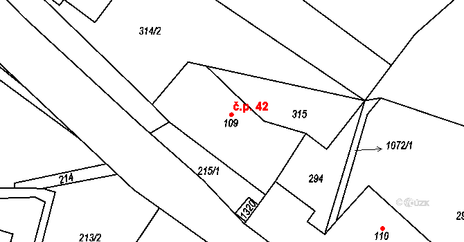 Vrchovina 42, Nová Paka na parcele st. 109 v KÚ Vrchovina, Katastrální mapa