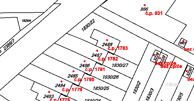 Hořice 1782 na parcele st. 2487 v KÚ Hořice v Podkrkonoší, Katastrální mapa