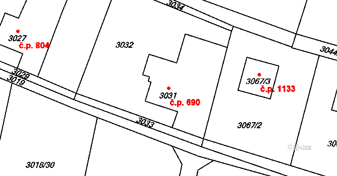 Dolní Lutyně 690 na parcele st. 3031 v KÚ Dolní Lutyně, Katastrální mapa