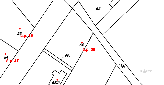 Doubrava 39, Kostomlátky na parcele st. 64 v KÚ Doubrava u Kostomlat nad Labem, Katastrální mapa