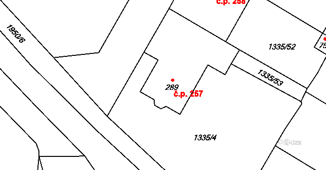 Sedlice 257 na parcele st. 289 v KÚ Sedlice u Blatné, Katastrální mapa
