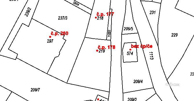 Rouchovany 178 na parcele st. 219 v KÚ Rouchovany, Katastrální mapa