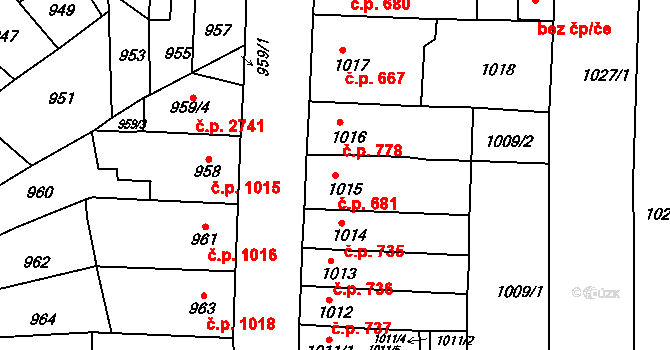 Líšeň 681, Brno na parcele st. 1015 v KÚ Líšeň, Katastrální mapa