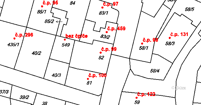 Benešov nad Ploučnicí 99 na parcele st. 82 v KÚ Benešov nad Ploučnicí, Katastrální mapa