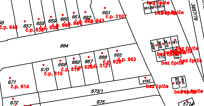 Královo Pole 628, Brno na parcele st. 666 v KÚ Královo Pole, Katastrální mapa