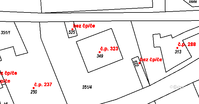 Dolní Poustevna 323 na parcele st. 349 v KÚ Dolní Poustevna, Katastrální mapa