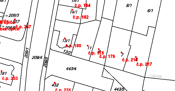 Řetenice 175, Teplice na parcele st. 11 v KÚ Teplice-Řetenice, Katastrální mapa