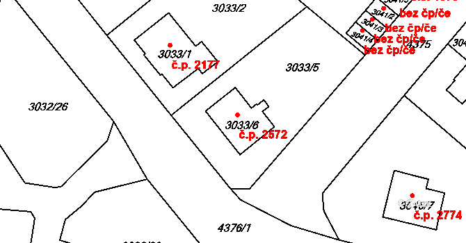 Teplice 2572 na parcele st. 3033/6 v KÚ Teplice, Katastrální mapa