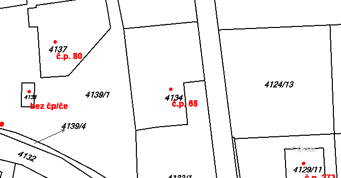 Lískovec 65, Frýdek-Místek na parcele st. 4134 v KÚ Lískovec u Frýdku-Místku, Katastrální mapa