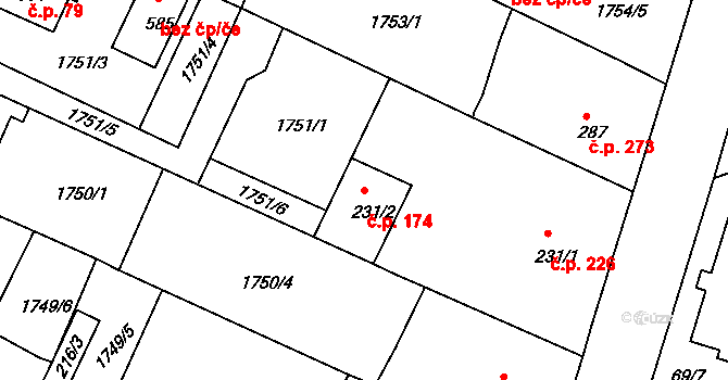 Staňkov I 174, Staňkov na parcele st. 231/2 v KÚ Staňkov-město, Katastrální mapa