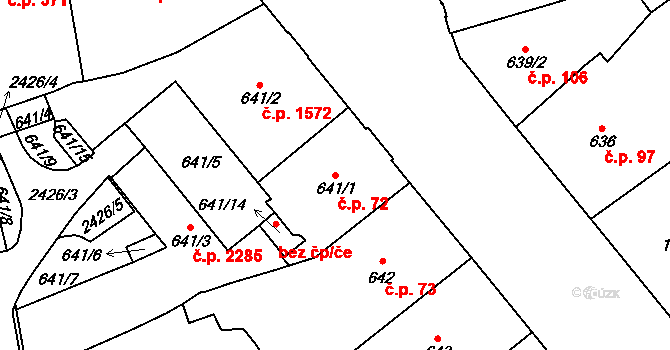 Cheb 72 na parcele st. 641/1 v KÚ Cheb, Katastrální mapa