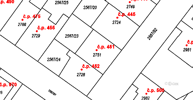 Kolín II 451, Kolín na parcele st. 2751 v KÚ Kolín, Katastrální mapa