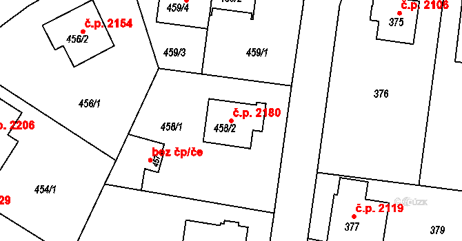 Komořany 2180, Praha na parcele st. 458/2 v KÚ Komořany, Katastrální mapa