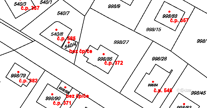 Velká Chuchle 372, Praha na parcele st. 998/85 v KÚ Velká Chuchle, Katastrální mapa
