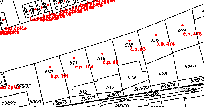 Břevnov 89, Praha na parcele st. 516 v KÚ Břevnov, Katastrální mapa