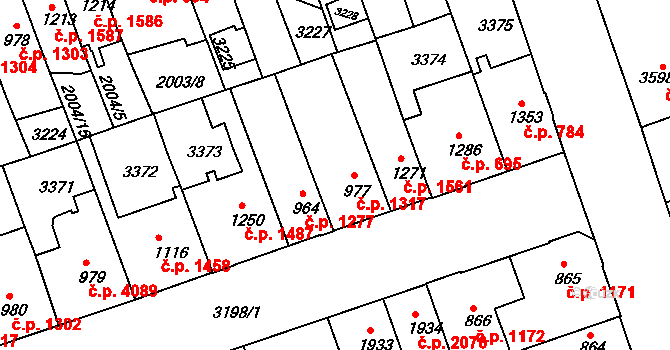 Hodonín 1317 na parcele st. 977 v KÚ Hodonín, Katastrální mapa