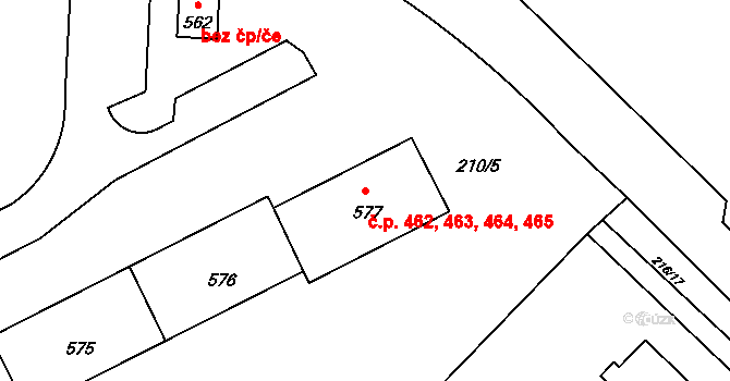 Lazce 462,463,464,465, Olomouc na parcele st. 577 v KÚ Lazce, Katastrální mapa