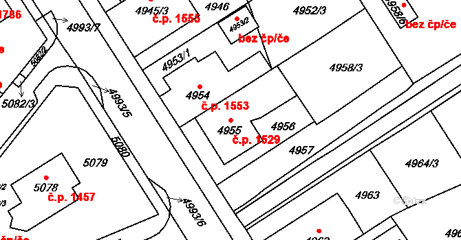 Chomutov 1529 na parcele st. 4955 v KÚ Chomutov I, Katastrální mapa