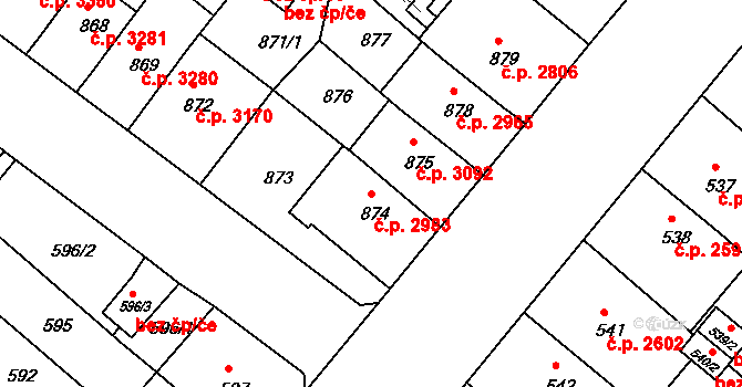 Chomutov 2983 na parcele st. 874 v KÚ Chomutov II, Katastrální mapa