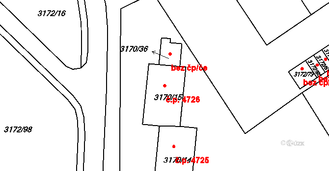 Chomutov 4726 na parcele st. 3170/15 v KÚ Chomutov II, Katastrální mapa
