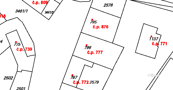 Rosice 777 na parcele st. 796 v KÚ Rosice u Brna, Katastrální mapa