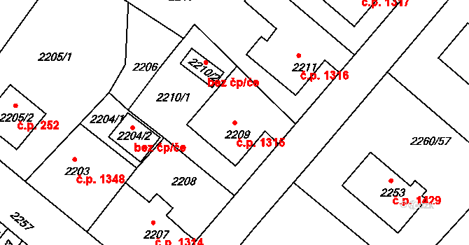 Rumburk 1 1315, Rumburk na parcele st. 2209 v KÚ Rumburk, Katastrální mapa
