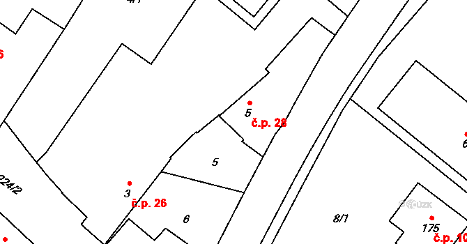 Milostovice 28, Opava na parcele st. 5 v KÚ Milostovice, Katastrální mapa