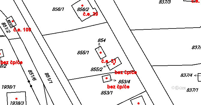 Křimice 31, Plzeň na parcele st. 854 v KÚ Křimice, Katastrální mapa