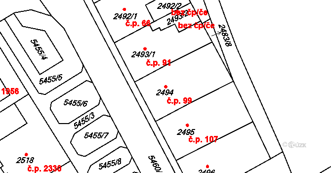 Lobzy 99, Plzeň na parcele st. 2494 v KÚ Plzeň, Katastrální mapa