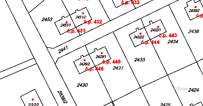 Prostřední Suchá 445, Havířov na parcele st. 2429/1 v KÚ Prostřední Suchá, Katastrální mapa