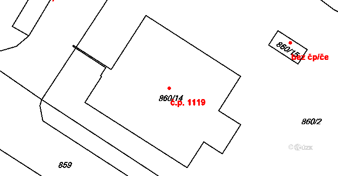 Lovosice 1119 na parcele st. 860/14 v KÚ Lovosice, Katastrální mapa