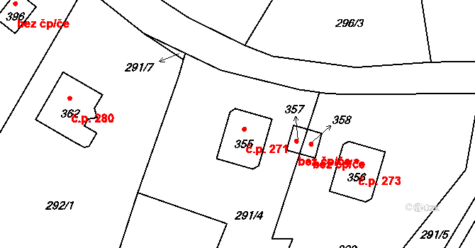 Bernov 271, Nejdek na parcele st. 355 v KÚ Bernov, Katastrální mapa