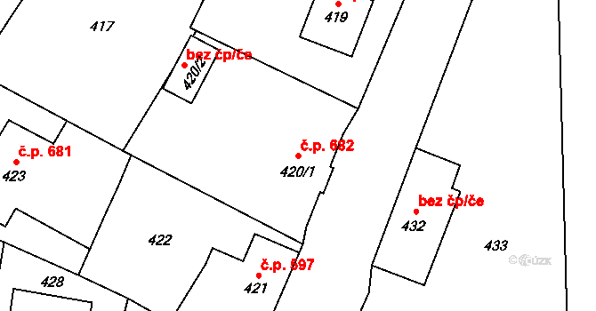 Šluknov 682 na parcele st. 420/1 v KÚ Šluknov, Katastrální mapa