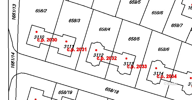 Říčany 2032 na parcele st. 3112 v KÚ Říčany u Prahy, Katastrální mapa