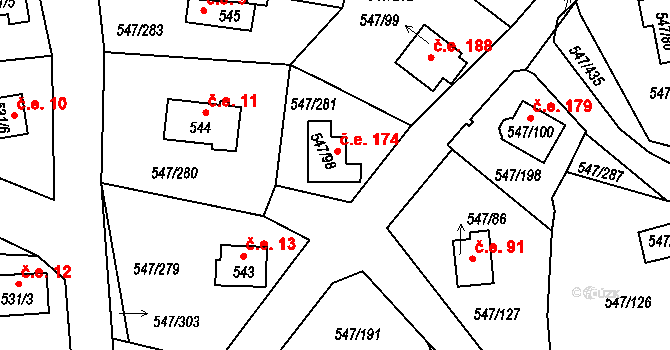 Kovářov 174, Frymburk na parcele st. 547/98 v KÚ Frymburk, Katastrální mapa