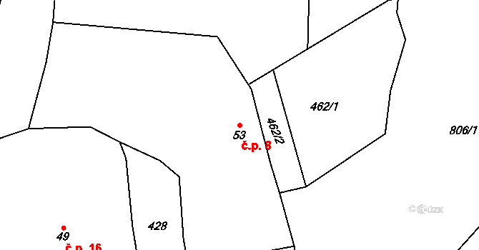 Maníkovice 8, Ptýrov na parcele st. 53 v KÚ Ptýrov, Katastrální mapa