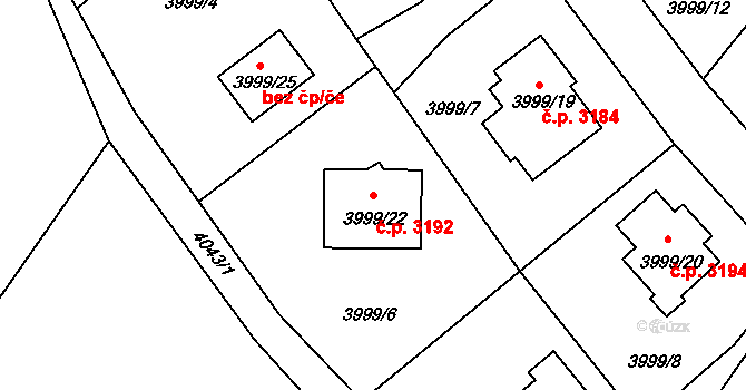 Česká Lípa 3192 na parcele st. 3999/22 v KÚ Česká Lípa, Katastrální mapa