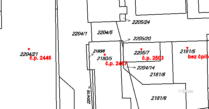 Šternberk 2467 na parcele st. 2180/5 v KÚ Šternberk, Katastrální mapa