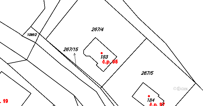 Chmelík 95 na parcele st. 183 v KÚ Chmelík, Katastrální mapa