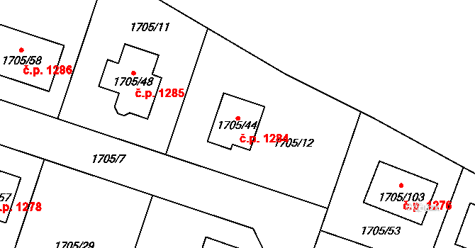 Nýřany 1284 na parcele st. 1705/44 v KÚ Nýřany, Katastrální mapa
